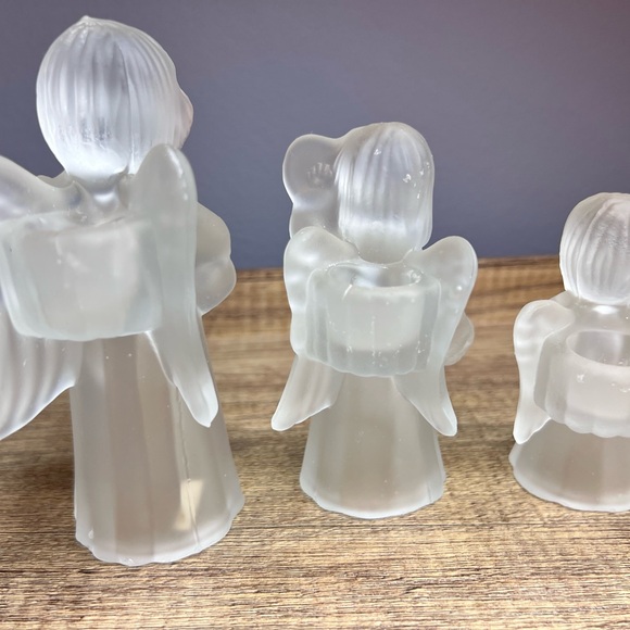 Set Of 3 Frosted Glass Musical Angels Candle Holders - Picture 3 of 3